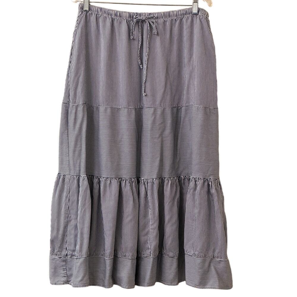 Karen Kane Blue and White Striped Tiered Midi Skirt Size Medium